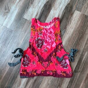 Free People Floral Pink and Red Top